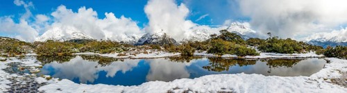 Small mountain lake with reflection