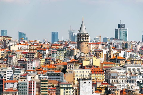 View from Sueleymaniye Mosque over the city with Galata Tower