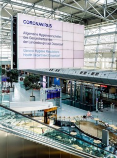 Empty departure lounge at Duesseldorf Airport in times of the Corona Pandemic