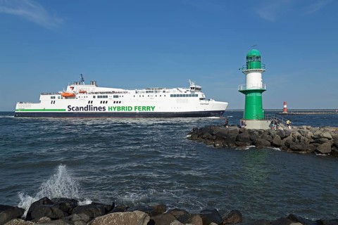 Arriving hybrid ferry