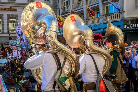 Guggen musicians play music in the Old Town