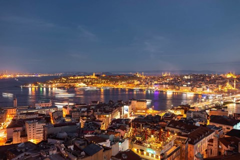 City view at dusk