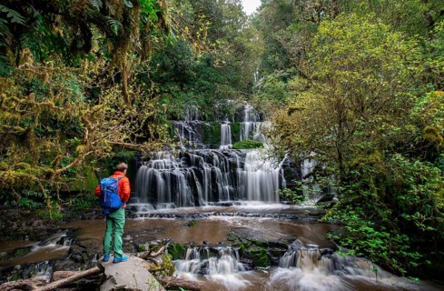 Hiker at the waterfall