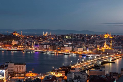 City view at dusk