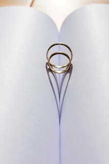 Two wedding rings in the fold from an empty book