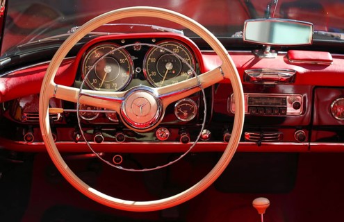 Dashboard and steering wheel of a Mercedes Benz