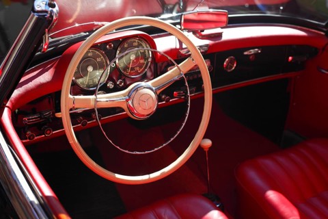 Dashboard and steering wheel of a Mercedes Benz