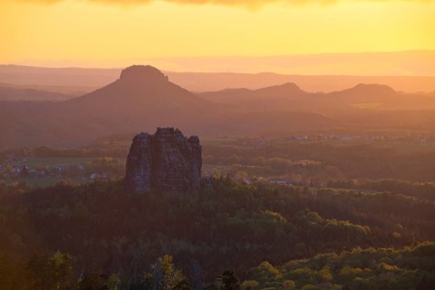 View from Carola Rock over Elbe Sandstone Mountains with Schrammsteine