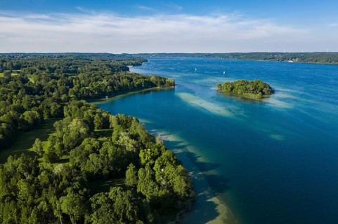 Aerial view of the Rose Island in Lake Starnberg