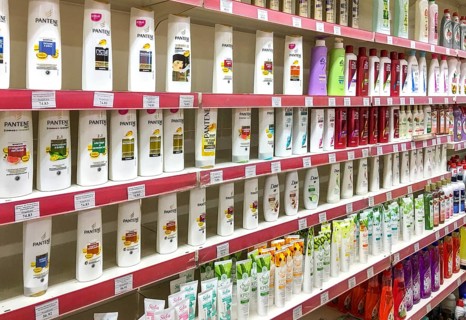 Cosmetic products on supermarket shelves