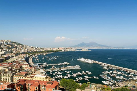 View of Bay of Naples with harbour and Vesuvius