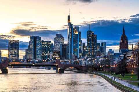 Skyline of Frankfurt am Main at the beginning of the blue hour