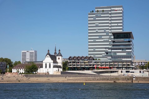 Church Alt St. Heribert and office building on Rheinboulevard