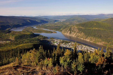 View of Dawson City on the banks of the Yukon