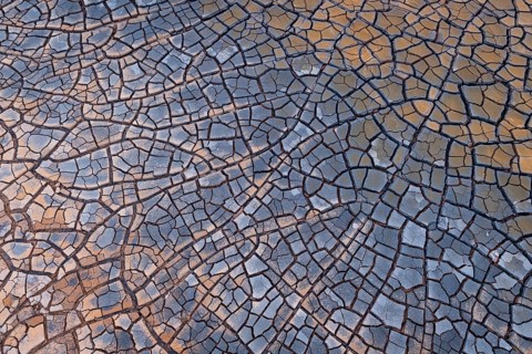 Cracks in clay soil form mosaic-like structure