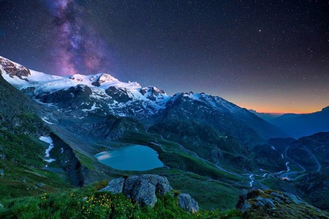 Starry sky with milky way at Sustenpass