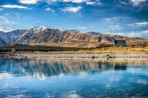 Church of the good Shepard reflected in Lake Tekapo