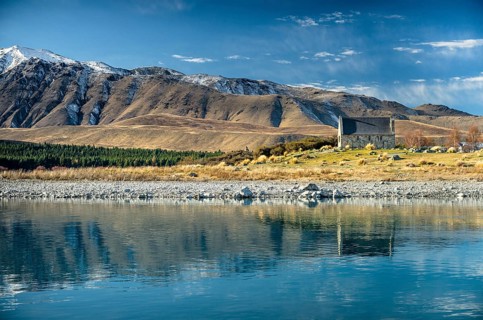 Church of the good Shepard reflected in Lake Tekapo