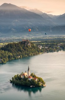 Lake Bled with Bled Castle and Blejski Otok Island with St. Mary's Church