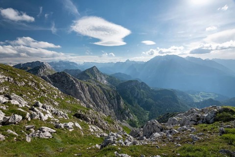 View from Schneibstein to Watzmann and the mountains of the National Park Berchtesgaden