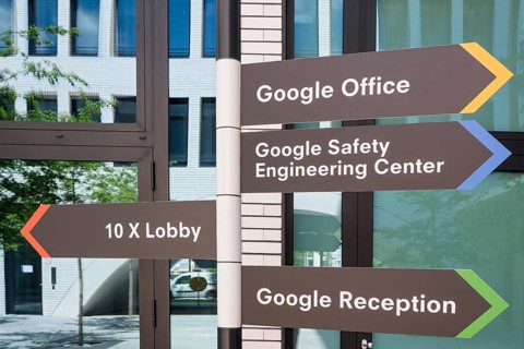 Google info signs at the Munich headquarters