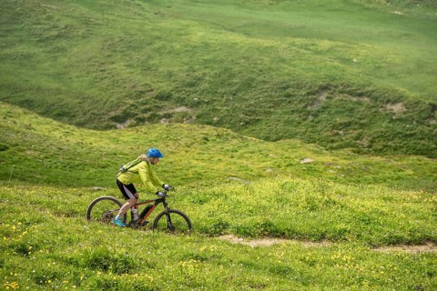Mountain biker rides on Singeltrail