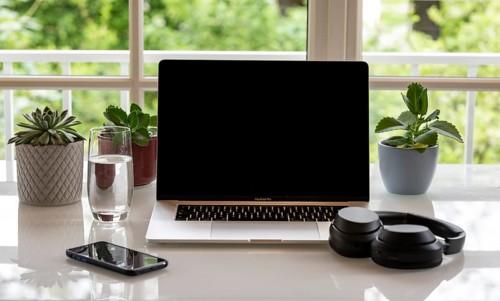Home office with laptop