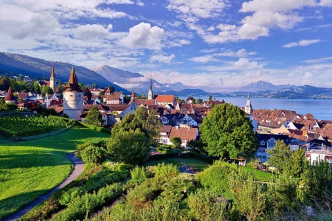 View of Zug's old town and Lake Zug