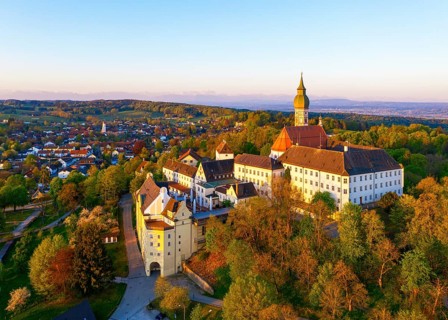 Monastery Andechs and village Erling in the morning light