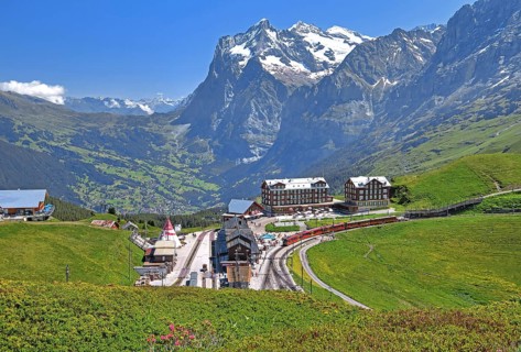 Kleine Scheidegg with Jungfrau Railway and Wetterhorn over Grindelwald