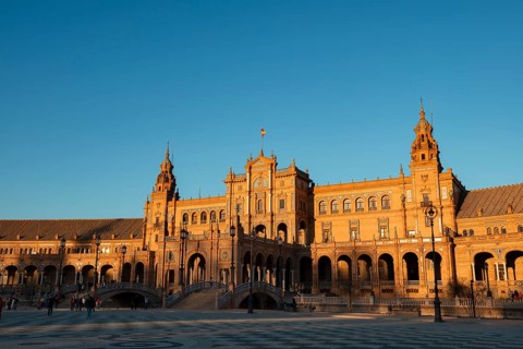 Main building at Plaza de Espana in the evening light