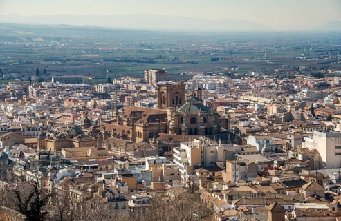 View from the Alhambra to the cathedral of Granada