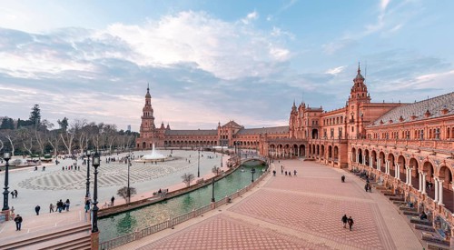 View over the Plaza de Espana at dusk