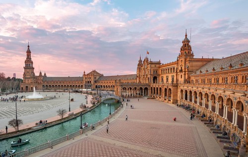 View over the Plaza de Espana at dusk