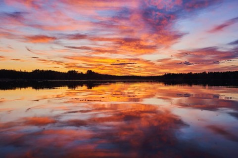 Nature reserve Grosser Russweiher at sunset