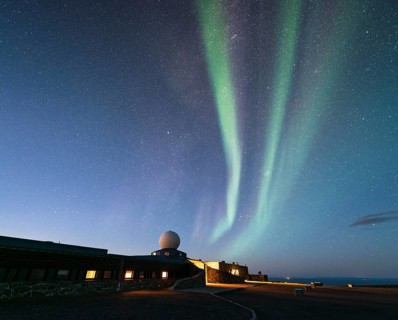 North Cape Visitor Centre with Northern Lights