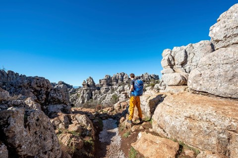 Young man on a hiking trail