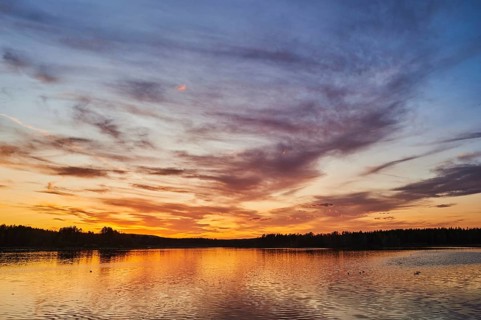 Nature reserve Grosser Russweiher at sunset