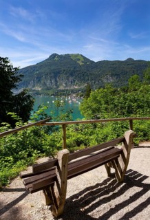 Viewpoint with view to Sankt Gilgen at the Wolfgangsee and Zwoelferhorn