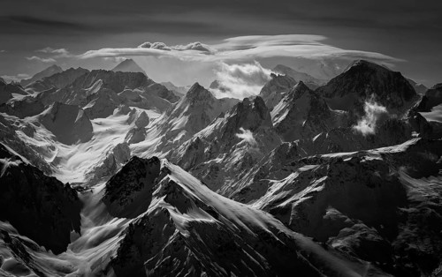 Majestc Caucasus mountains looking from mt. Elbrus. Caucasus mountains region