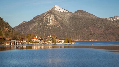 Walchensee with village Walchensee