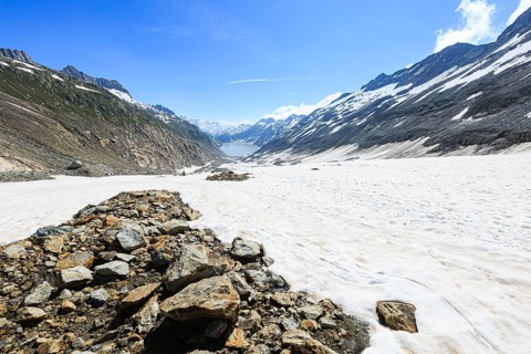 View over the Oberaar Glacier to the Oberaar Lake
