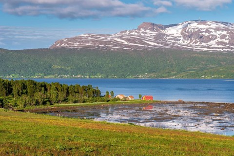 Wooden house by the fjord