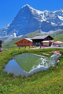 Mountain huts on the Kleine Scheidegg in front of the Eiger