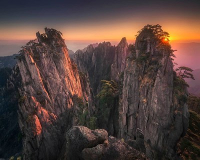 Beautiful sunrise in mount Huangshan. It's a UNESCO World heritage site and one of China's major tourist destinations. Anhui province