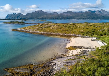 Bay with white sandy beach and Nordic vegetation