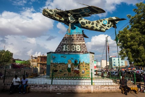 Old russian MIG airplane in the center of Hargeisa