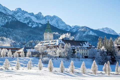 Luxury Hotel Elmau Castle in winter
