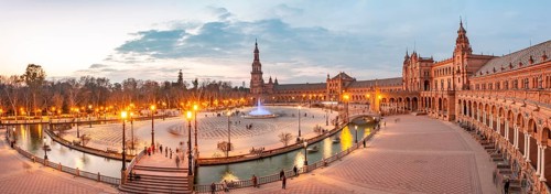 View over the illuminated Plaza de Espana