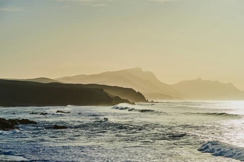 View from Mirador La Pared to beach Playa de la Pared at sunset